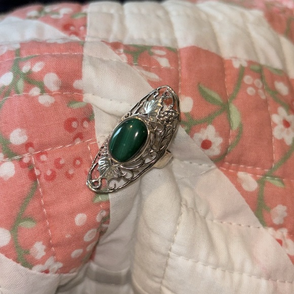 Natural Malachite Gem Stone Boho 925 Silver Ring 7 💍 Cottage Core Vintage Style - Picture 2 of 9